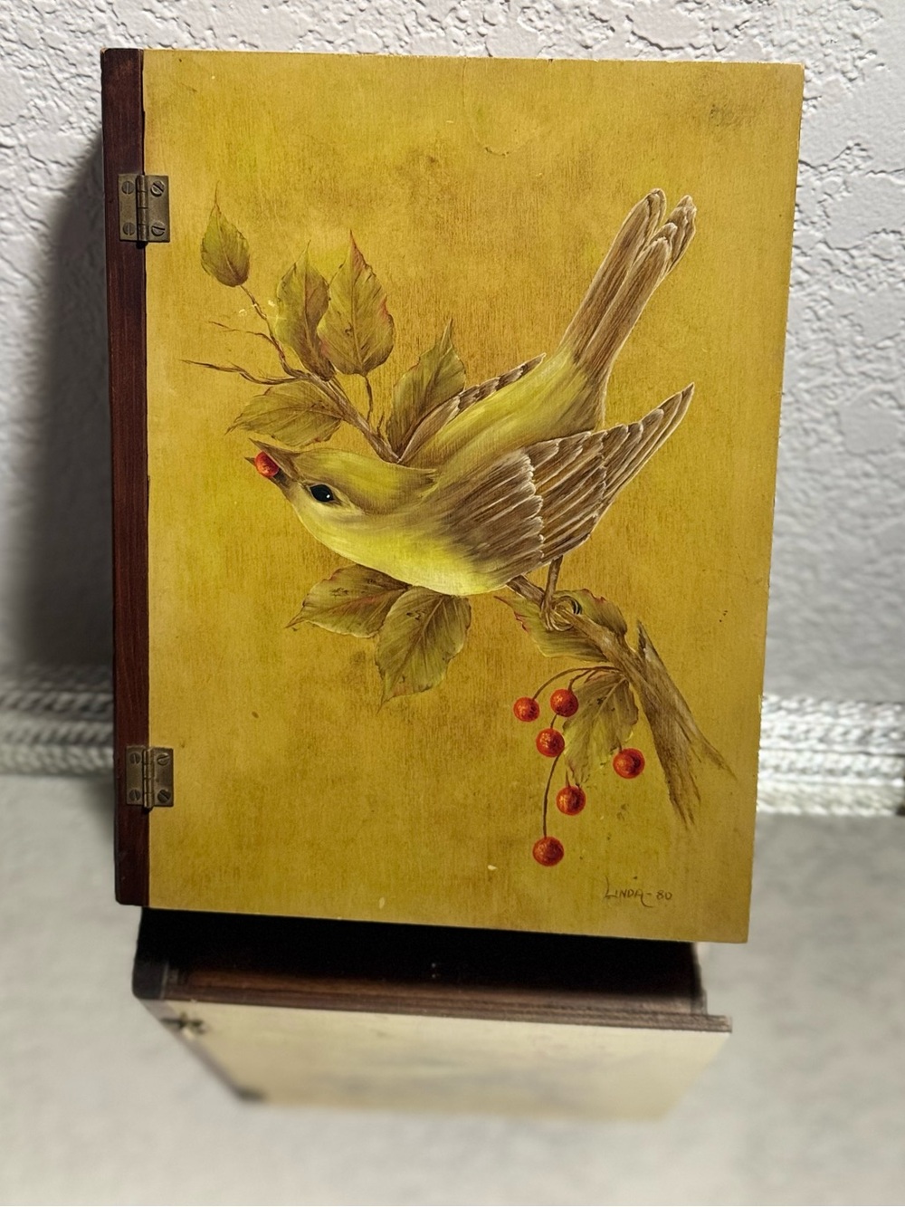 Vintage Hand Painted Bird Hinged Wood Book Box - Picture 2 of 10